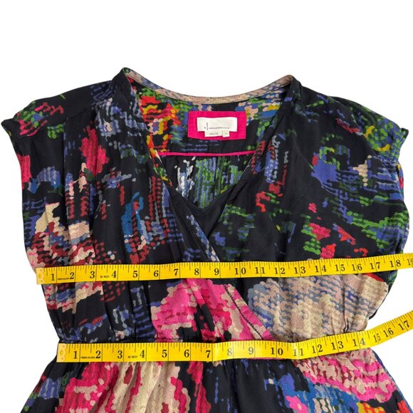 Anthropologie Black Floral Abstract Midi Dress | Size M | V-Neck Elastic Waist - Picture 7 of 9